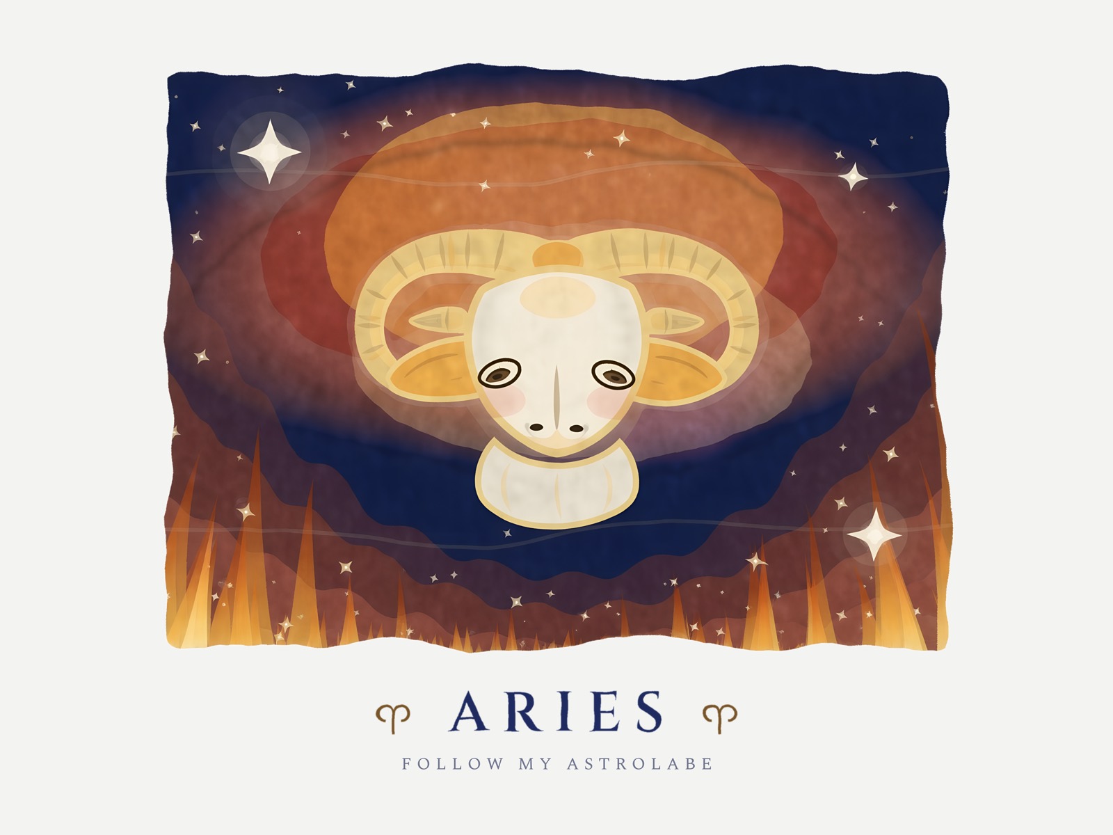 Aries, illustrated in a batik style