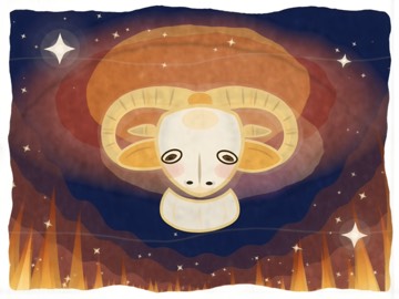 Aries, illustrated in a batik style