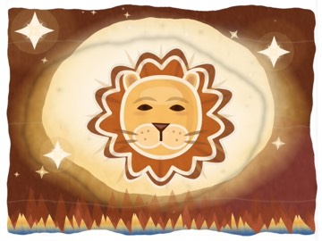 Leo, illustrated in a batik style