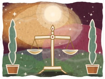 Libra, illustrated in a batik style