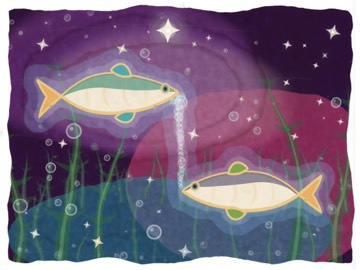 Pisces, illustrated in a batik style