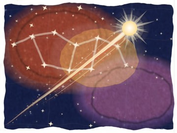 Sagittarius, illustrated in a batik style