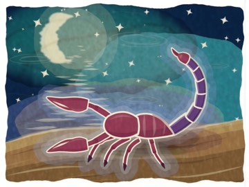 Scorpio, illustrated in a batik style